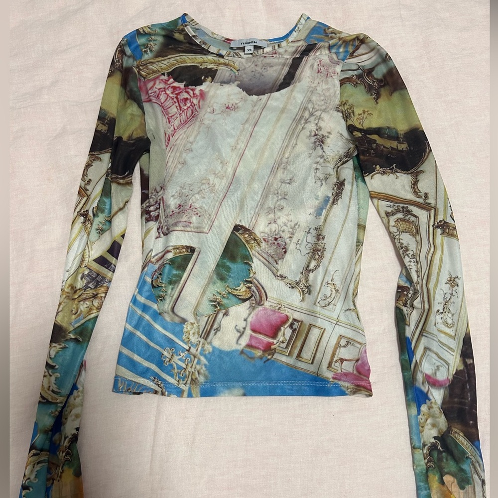 long sleeve mesh miaou patterned top size xs